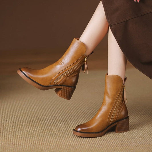 Women's Block Heel Ankle Boots Comfortable Zip Design - 
Fashinoza