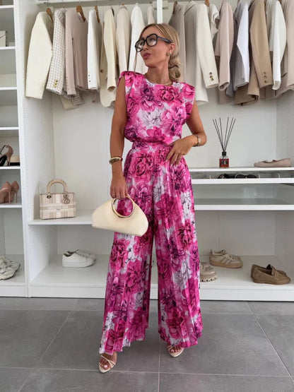Women's Sleeveless And Wide Leg Pants Set