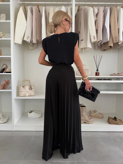 Women's Sleeveless And Wide Leg Pants Set