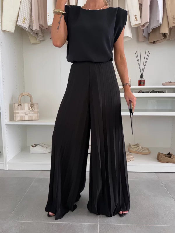 Women's Sleeveless And Wide Leg Pants Set