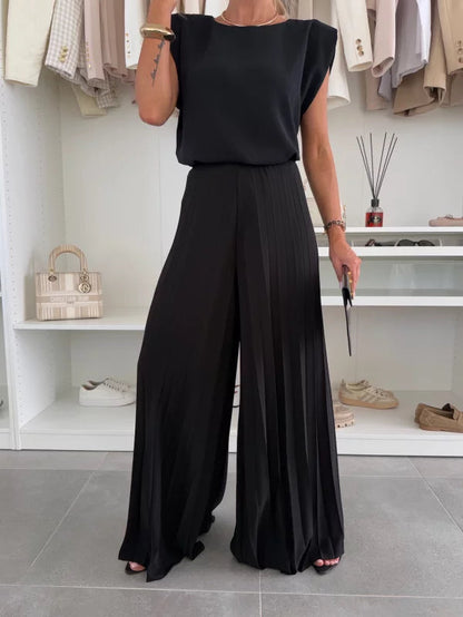 Women's Sleeveless And Wide Leg Pants Set
