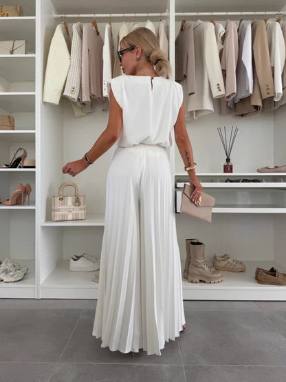 Women's Sleeveless And Wide Leg Pants Set