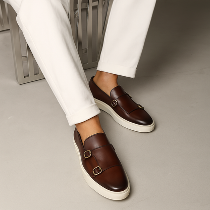 Men's Faux Leather Loafers Buckle Brown