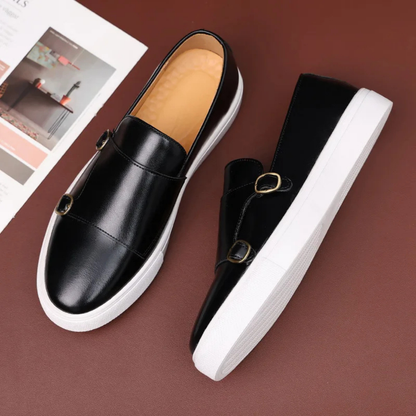 Men's Faux Leather Loafers Buckle Brown