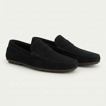 Men’s Cow Suede Penny Loafers Slip-On Moccasins with Breathable Insole and Rubber Sole
