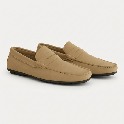 Men’s Cow Suede Penny Loafers Slip-On Moccasins with Breathable Insole and Rubber Sole