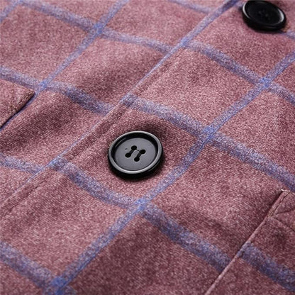 Men's Plaid Blazer Jacket Checked Double Breasted Wool
