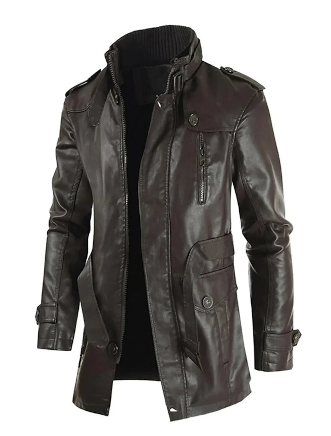 Men's Leather Long Coat - Fashinoza