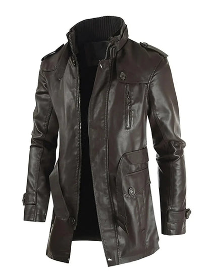 Men's Leather Long Coat - Fashinoza