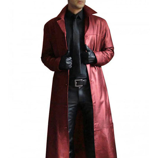 Men's Faux Leather Winter Coat Long - Fashinoza