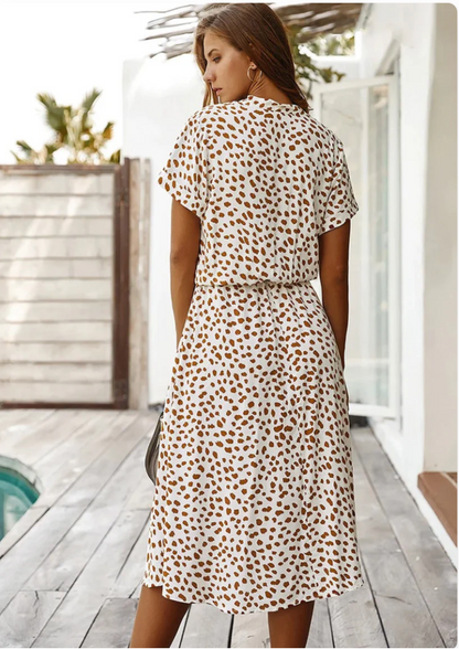 Women's Spotted Print Button Down Midi Dress