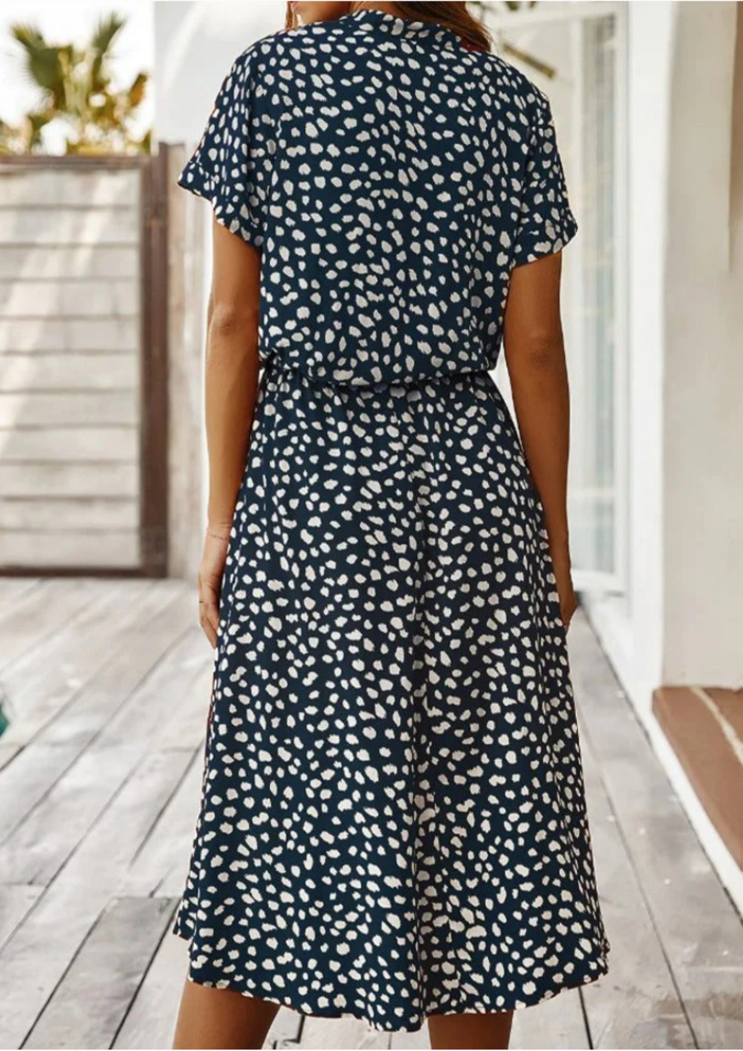 Women's Spotted Print Button Down Midi Dress