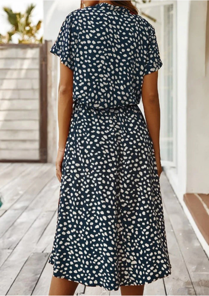 Women's Spotted Print Button Down Midi Dress