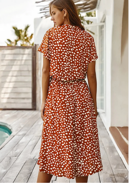 Women's Spotted Print Button Down Midi Dress