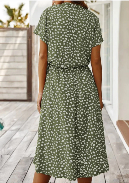 Women's Spotted Print Button Down Midi Dress