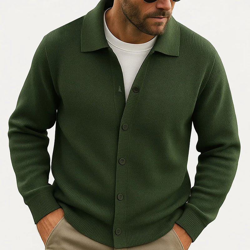 Men's Knit Button-Up Cardigan Turn-Down Collar - Fashinoza