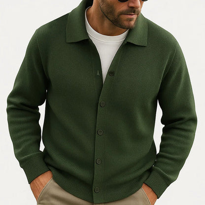 Men's Knit Button-Up Cardigan Turn-Down Collar - Fashinoza