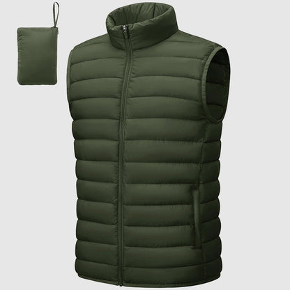 Men's Lightweight Packable Puffer Vest - Waterproof, Insulated, Stand Collar