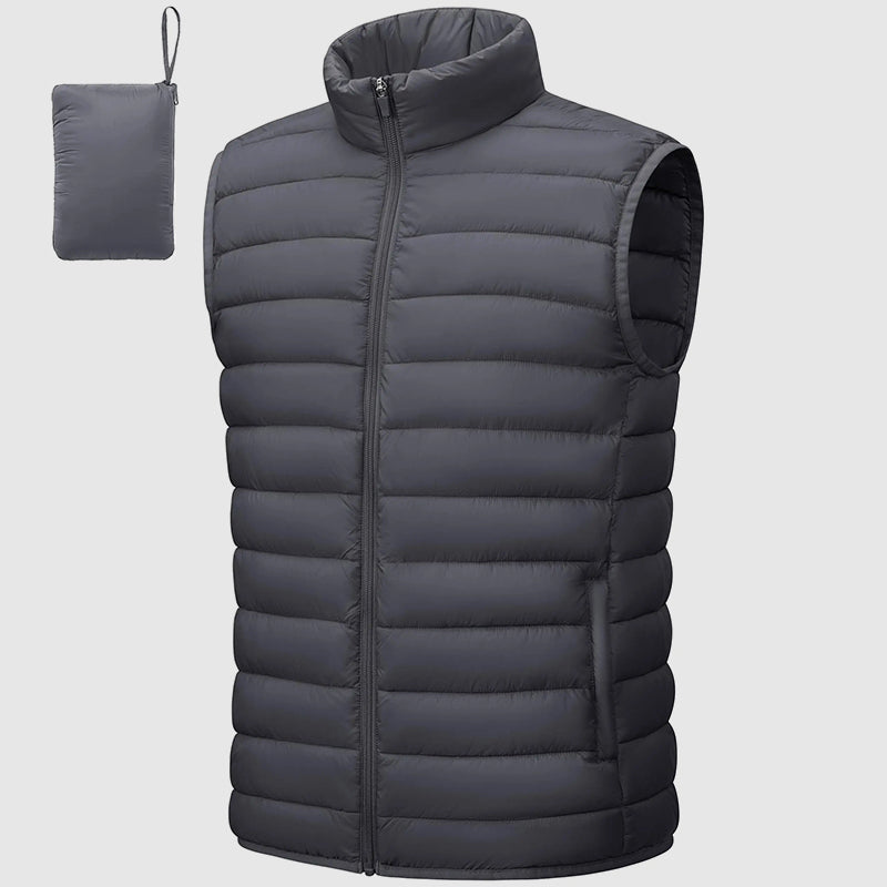 Men's Lightweight Packable Puffer Vest - Waterproof, Insulated, Stand Collar