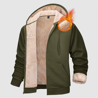 Men's Sherpa Lined Full Zip Hoodie Multi Pockets Winter - Fashinoza