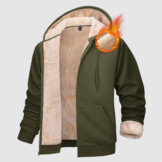 Men's Sherpa Lined Full Zip Hoodie Multi Pockets Winter - Fashinoza