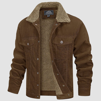 Men's Corduroy Jacket Sherpa Lined Warm Brown - Fashinoza