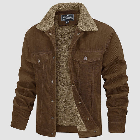 Men's Corduroy Jacket Sherpa Lined Warm Brown - Fashinoza