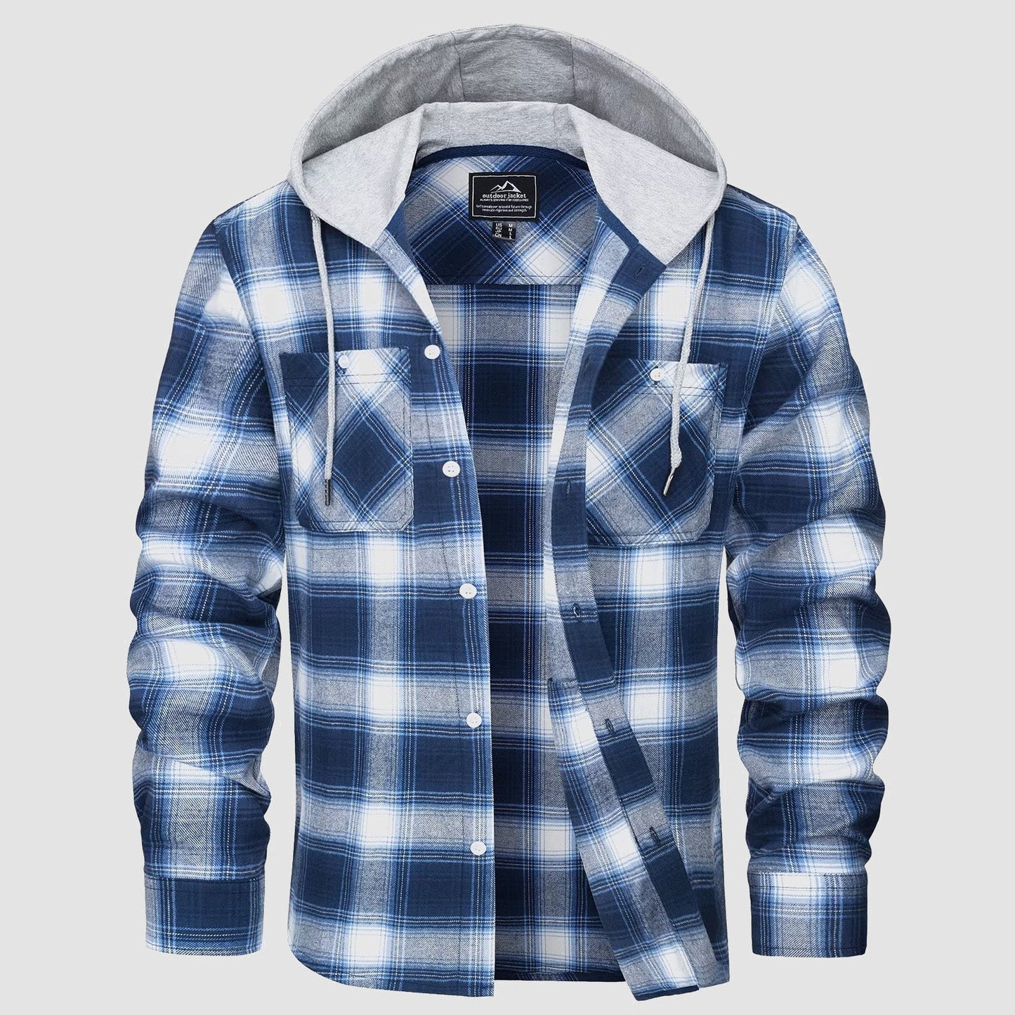 Men's Flannel Shirt Jacket Long Sleeve Cotton Plaid - Fashinoza