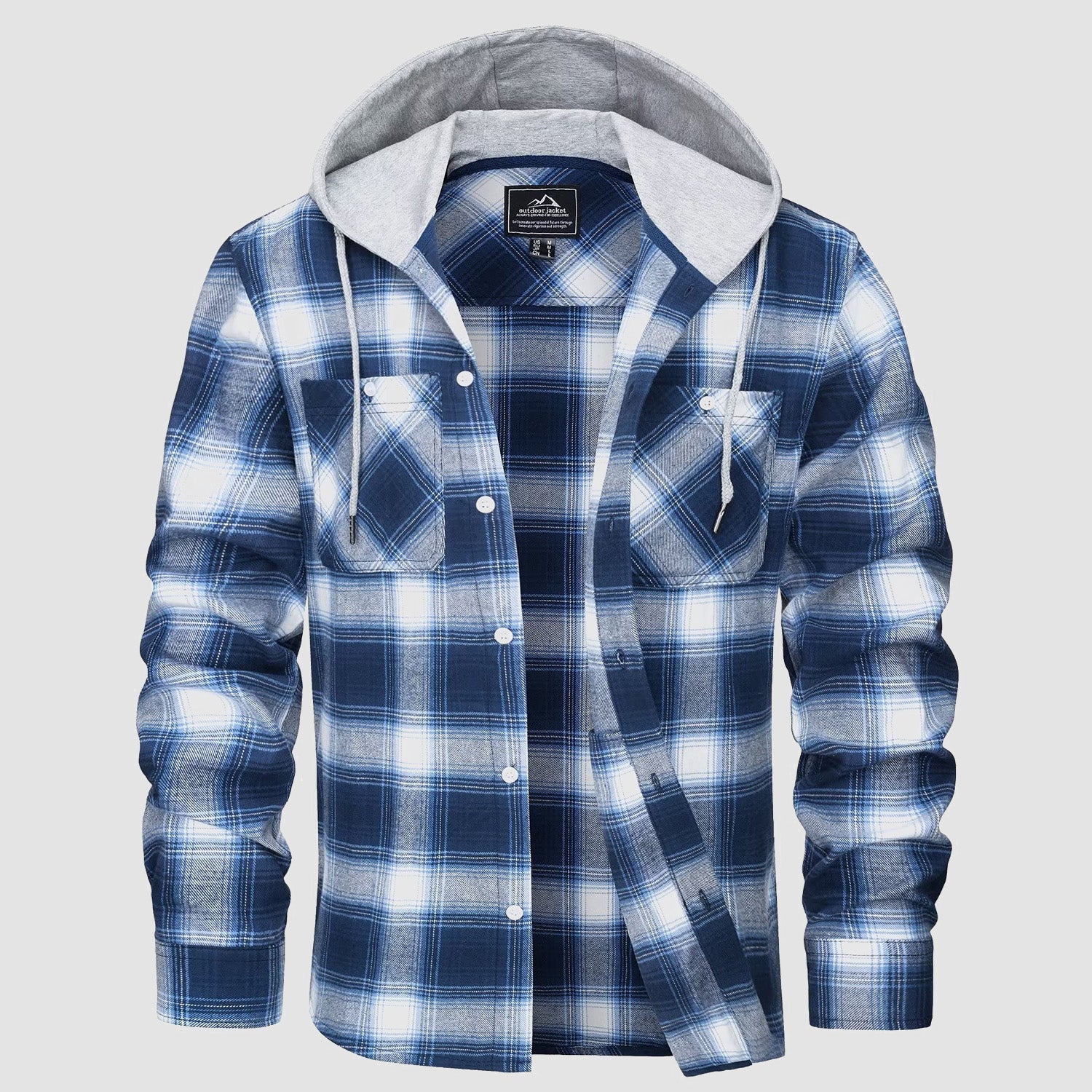 Men's Flannel Shirt Jacket Long Sleeve Cotton Plaid - Fashinoza