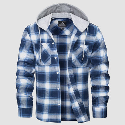 Men's Flannel Shirt Jacket Long Sleeve Cotton Plaid - Fashinoza