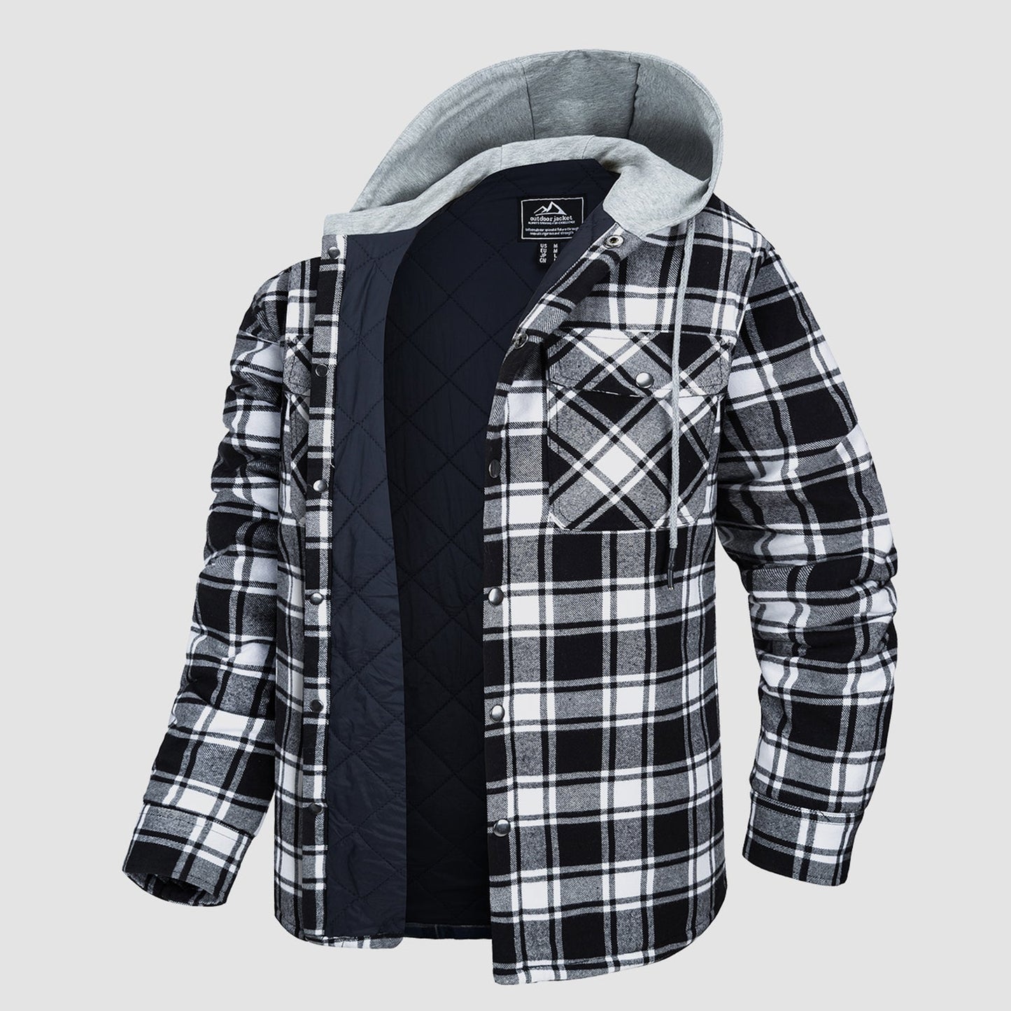 Men's Quilted Flannel Jacket With Hood