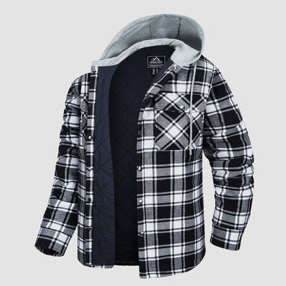 Men's Quilted Flannel Jacket With Hood