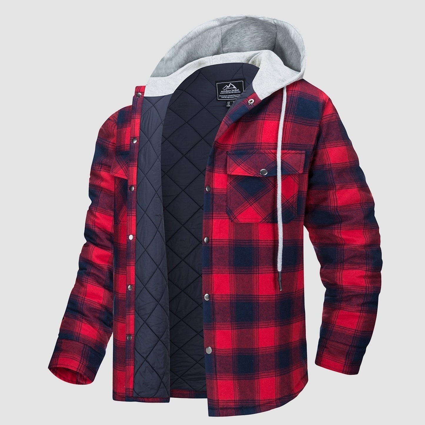 Men's Quilted Flannel Jacket With Hood