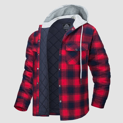 Men's Quilted Flannel Jacket With Hood