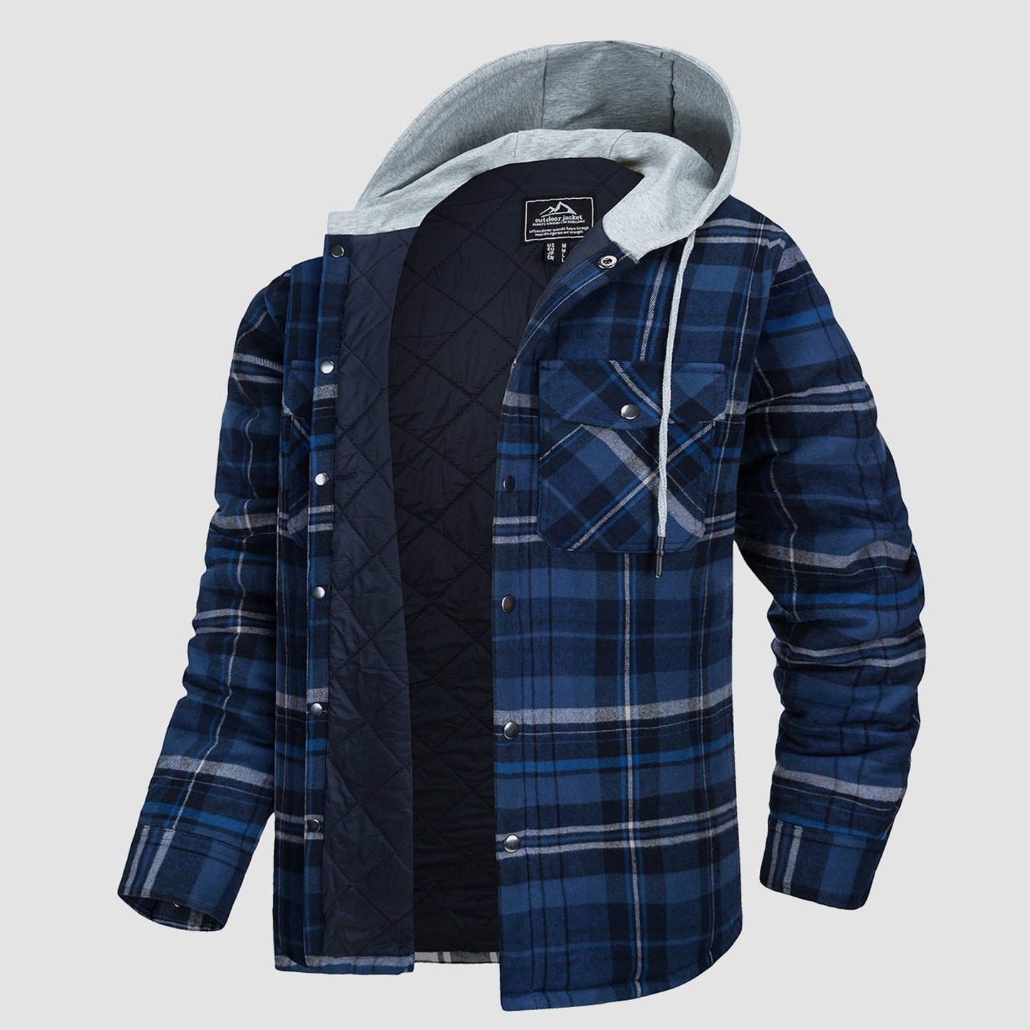 Men's Quilted Flannel Jacket With Hood - Fashinoza