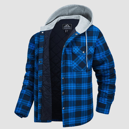 Men's Quilted Flannel Jacket With Hood