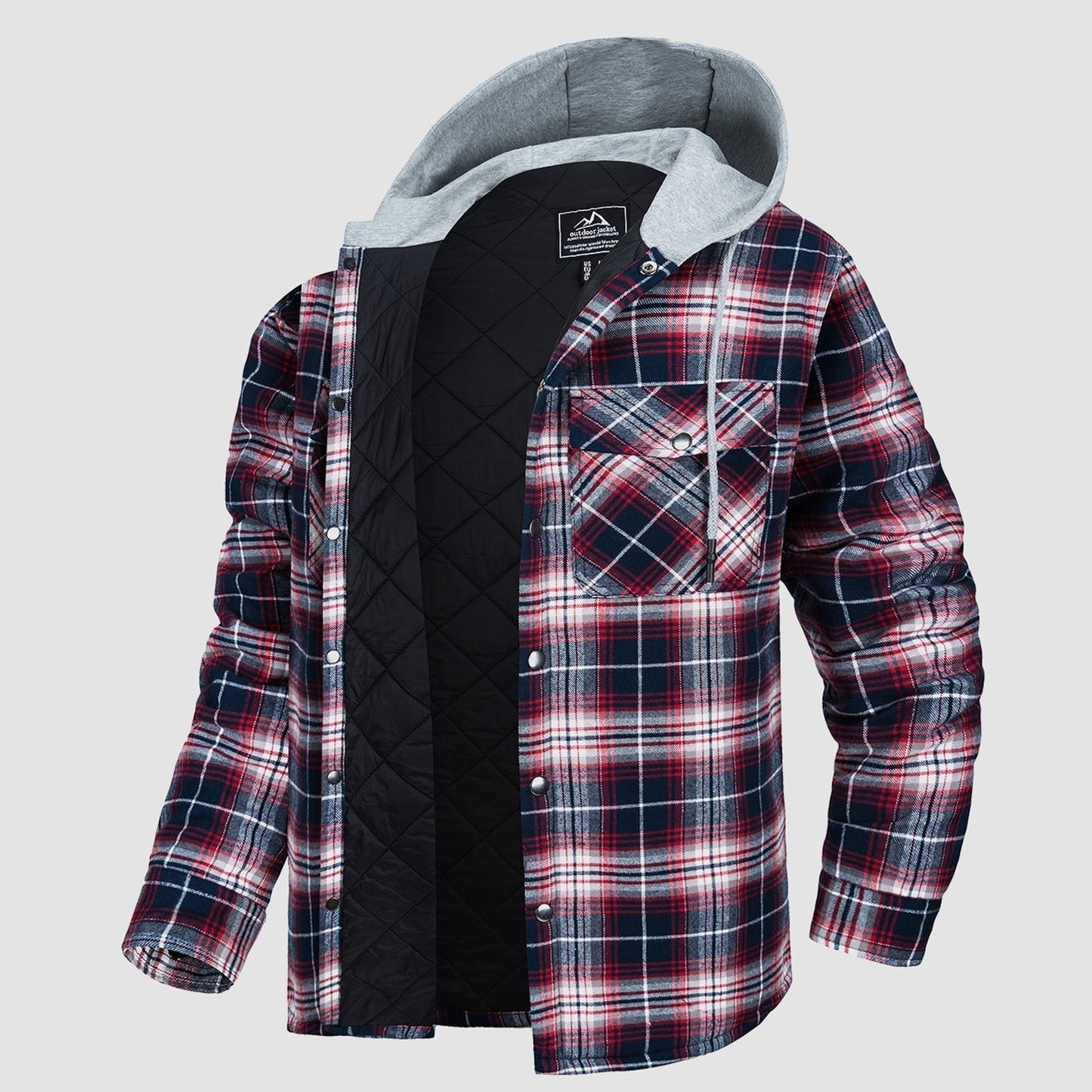 Men's Quilted Flannel Jacket With Hood