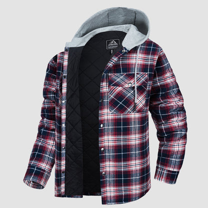 Men's Quilted Flannel Jacket With Hood