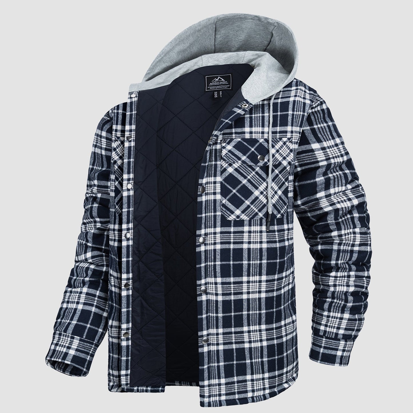 Men's Quilted Flannel Jacket With Hood