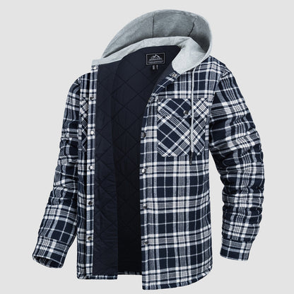 Men's Quilted Flannel Jacket With Hood