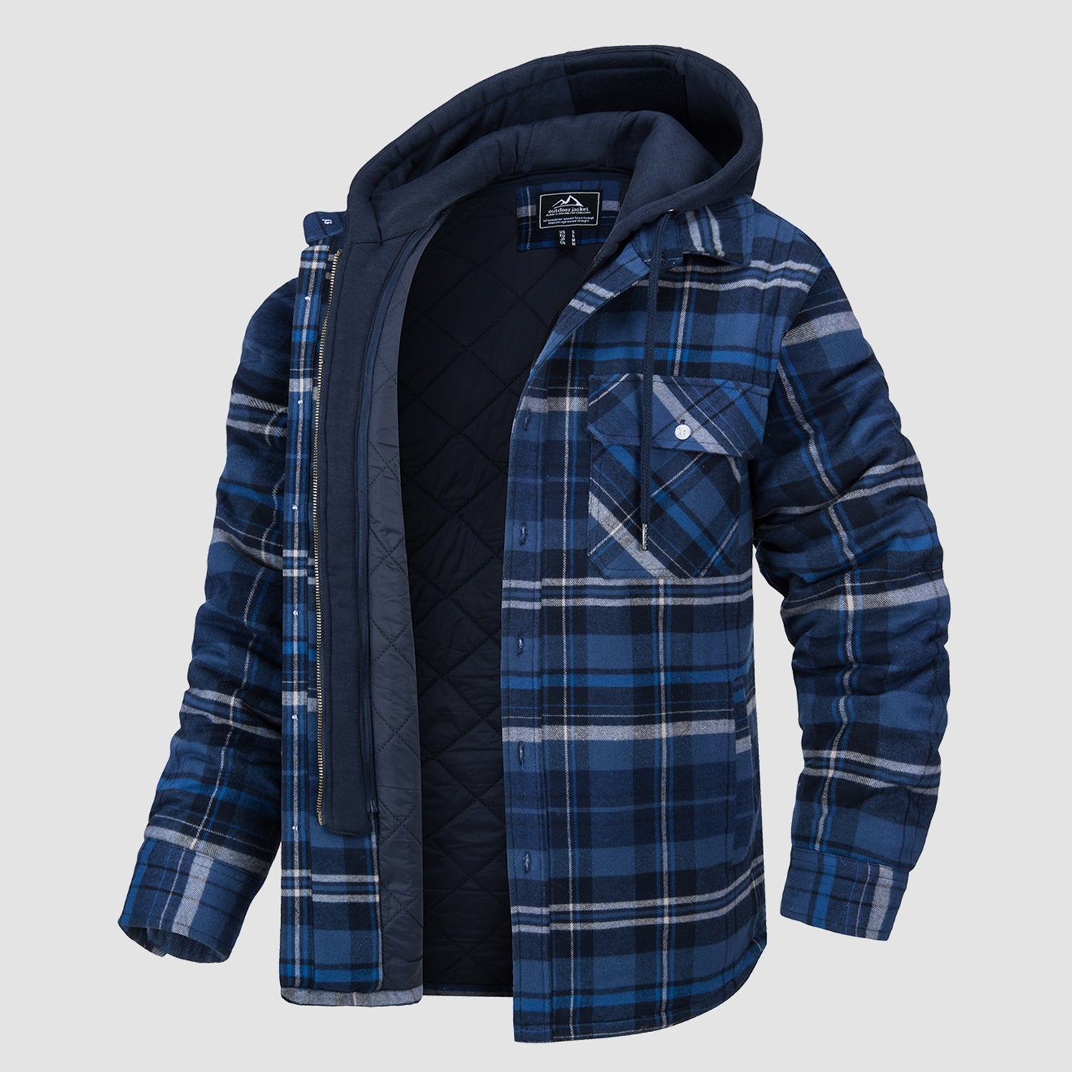 Men's Flannel Jacket Removable Hood 5 Pocket - Fashinoza