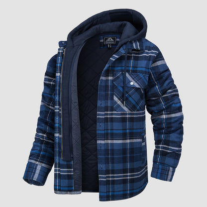 Men's Flannel Jacket Removable Hood 5 Pocket - Fashinoza
