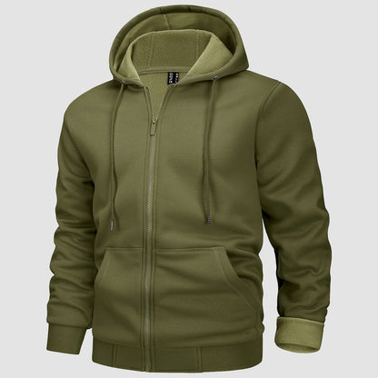 Men's Fleece Bomber Jacket Zip-Up Hoodie Sweatshirt - Fashinoza