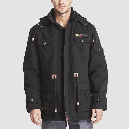 Men's Military Parka Jacket Fleece Lined Waterproof Black
