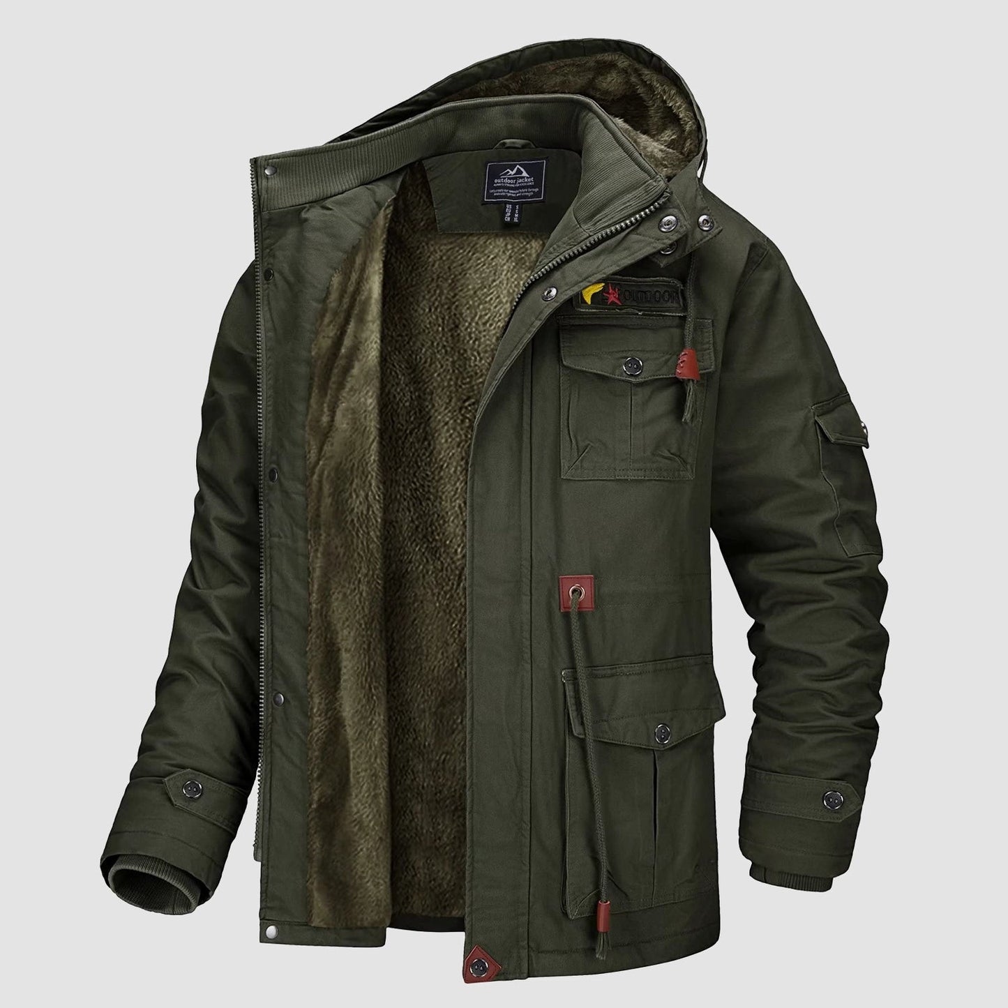 Men's Military Parka Jacket Fleece Lined Waterproof Black