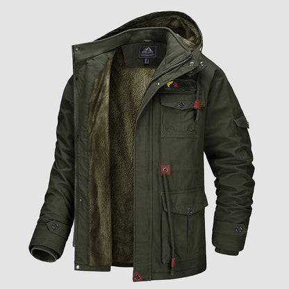 Men's Military Parka Jacket Fleece Lined Waterproof Black
