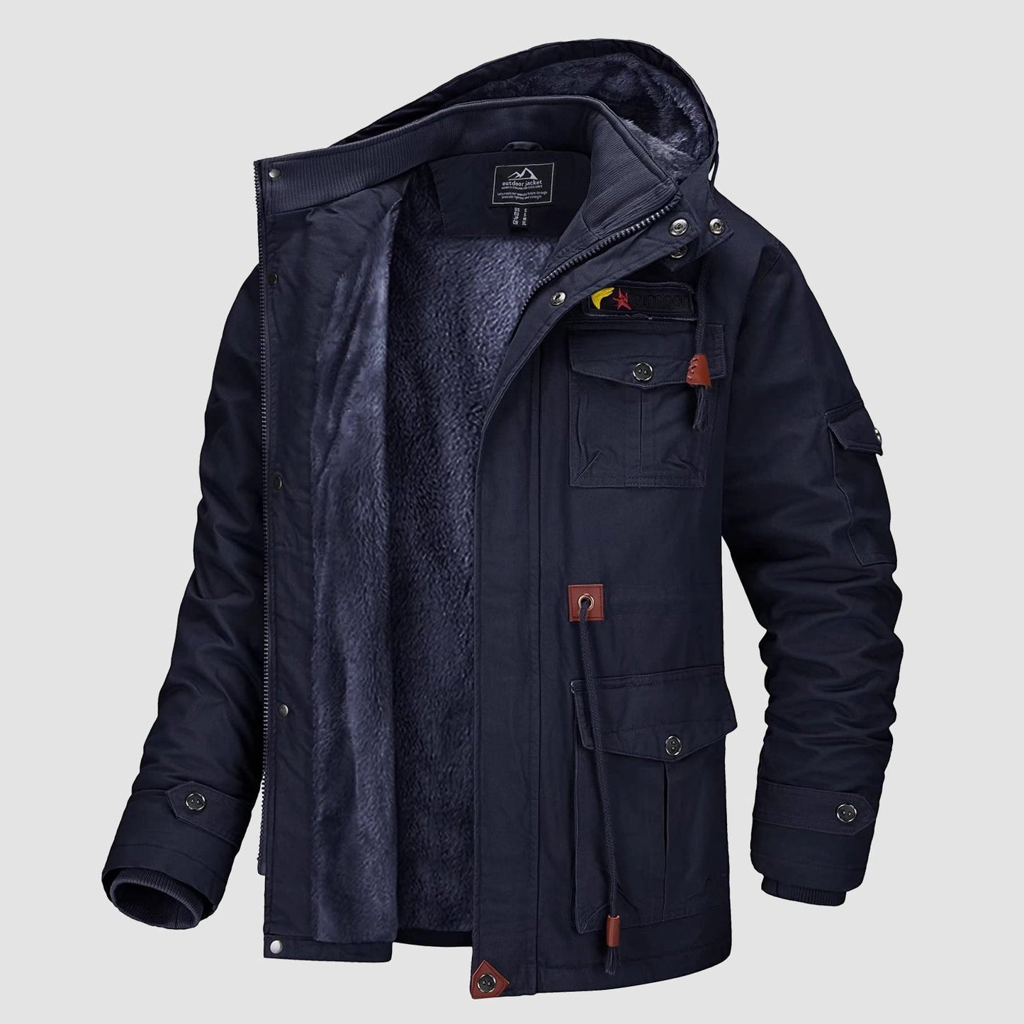 Men's Military Parka Jacket Fleece Lined Waterproof Black