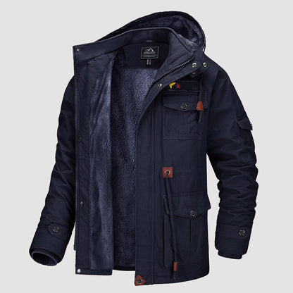 Men's Military Parka Jacket Fleece Lined Waterproof Black