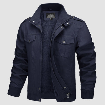 Men's Cotton Military Bomber Jacket Lightweight Zip-Up - Fashinoza