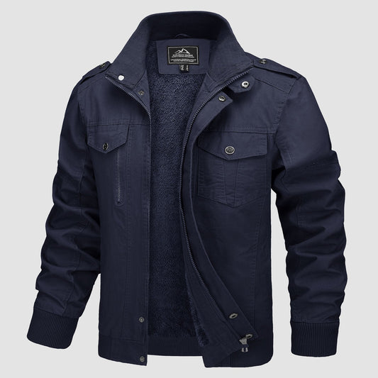 Men's Cotton Military Bomber Jacket Lightweight Zip-Up - Fashinoza
